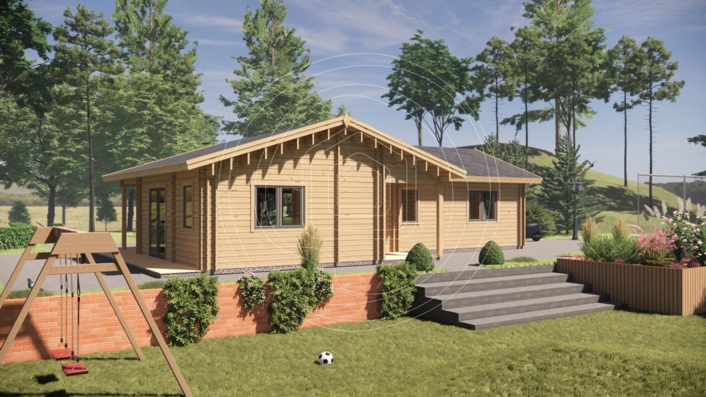 Medinis vasarnamis IR-001 – 68 m² 44mm sezoniniam gyvenimui | TimberLodge365