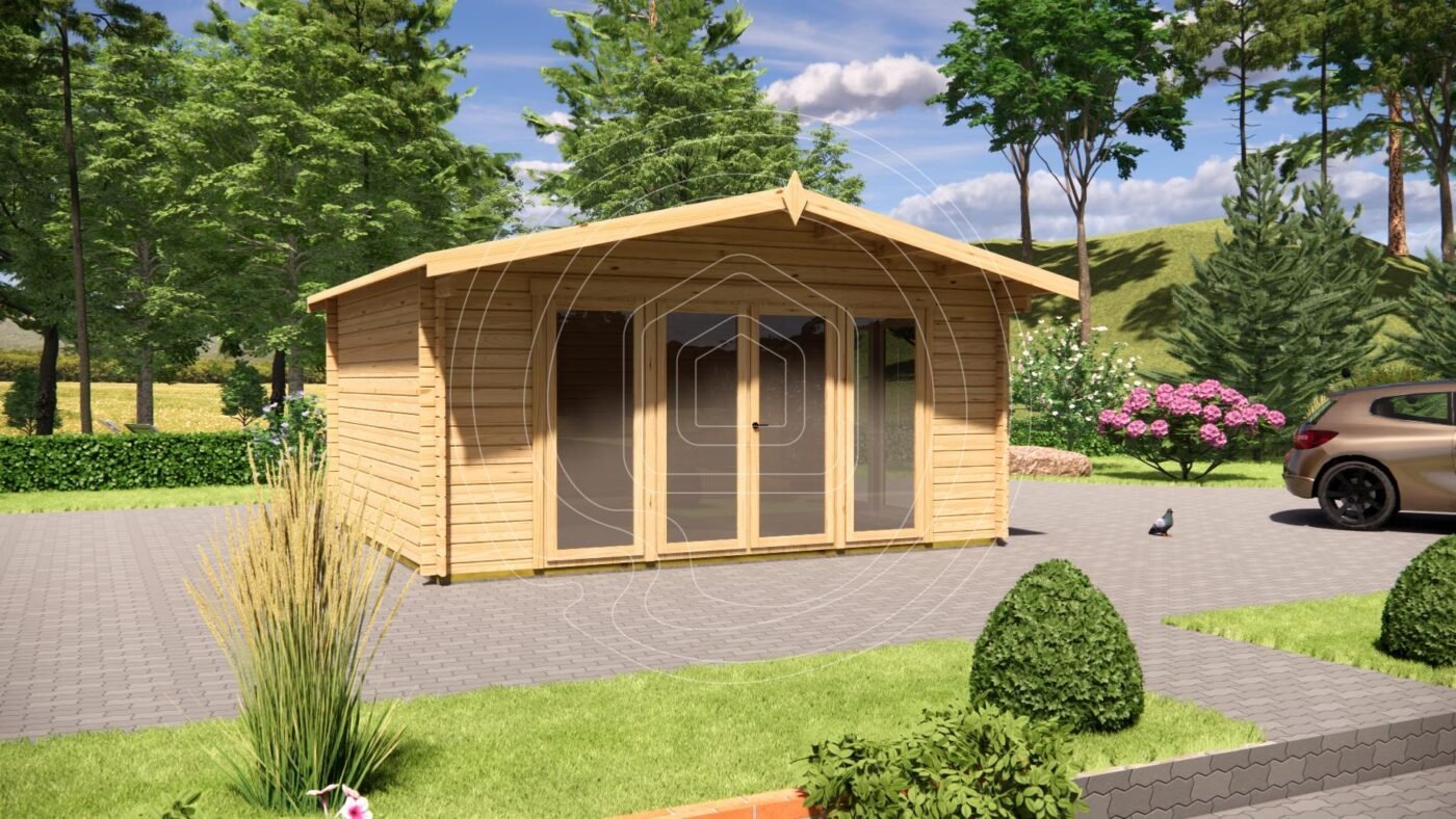 Sodo namelis kūrybinei studijai IR-010 – 20 m² 44mm keturi langai | TimberLodge365