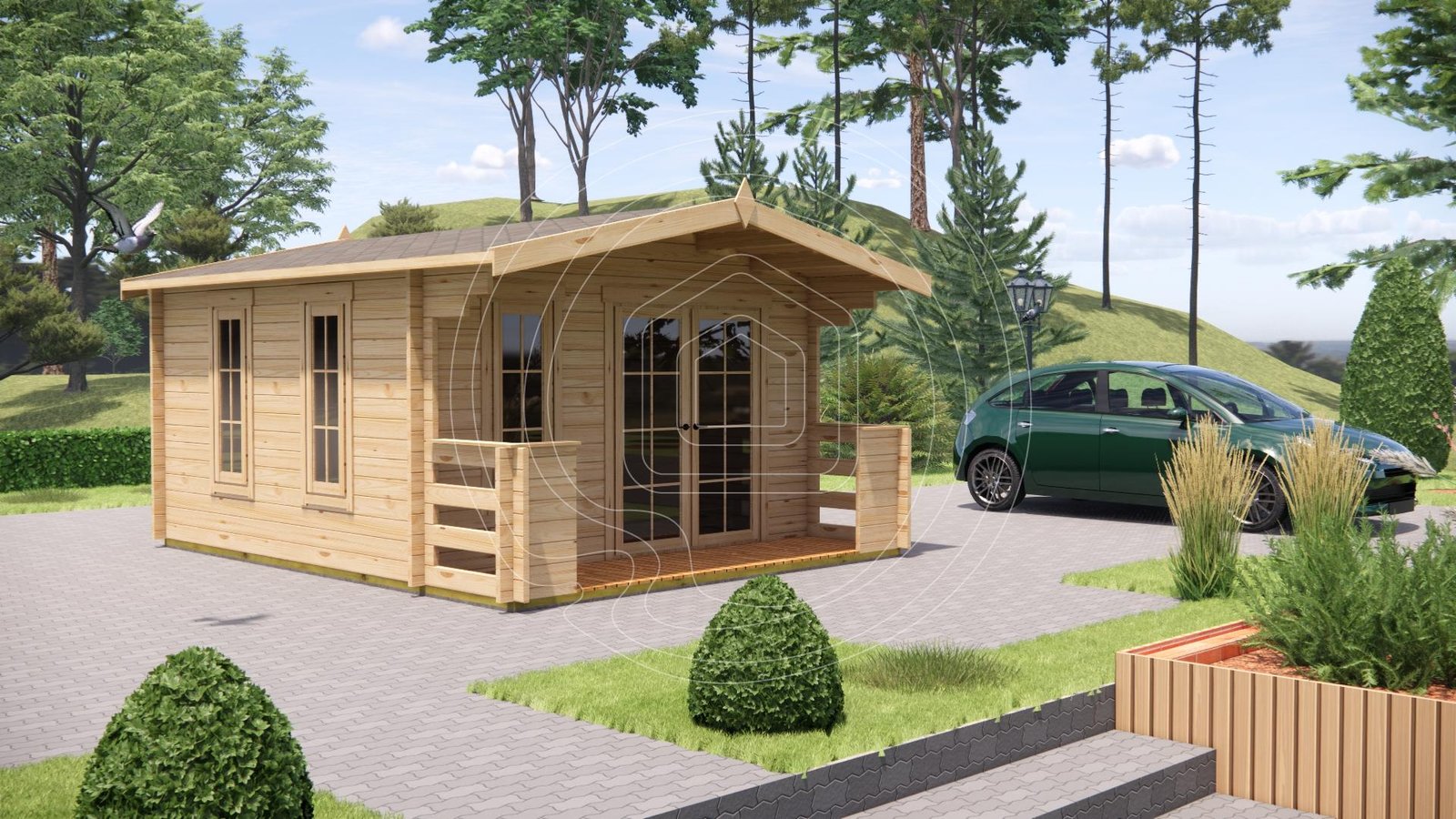 LT-017 Populiariausias sodo namelis namų biurui IR-017 – 20 m² 44mm | TimberLodge365