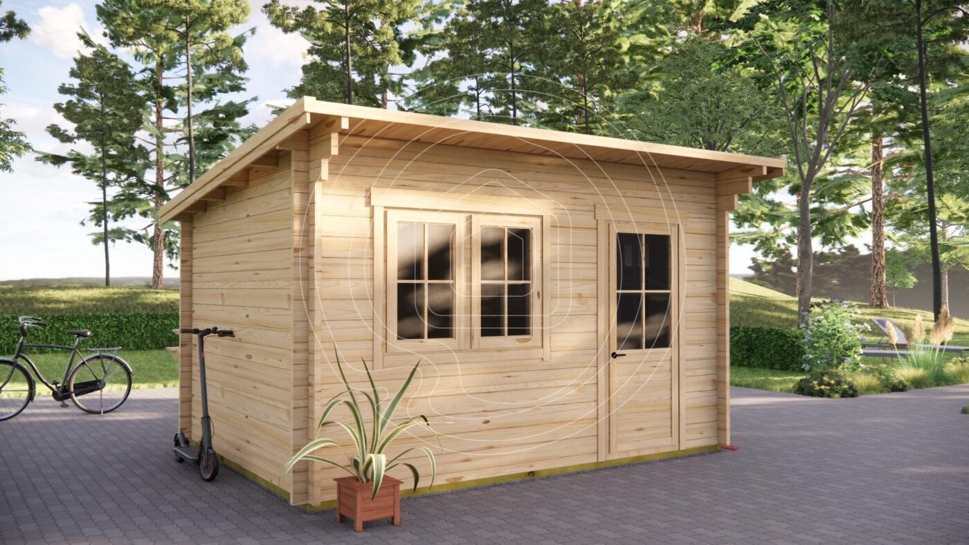 Biudžetinis sodo namelis namų biurui IR-018 – 12 m² 44mm | TimberLodge365