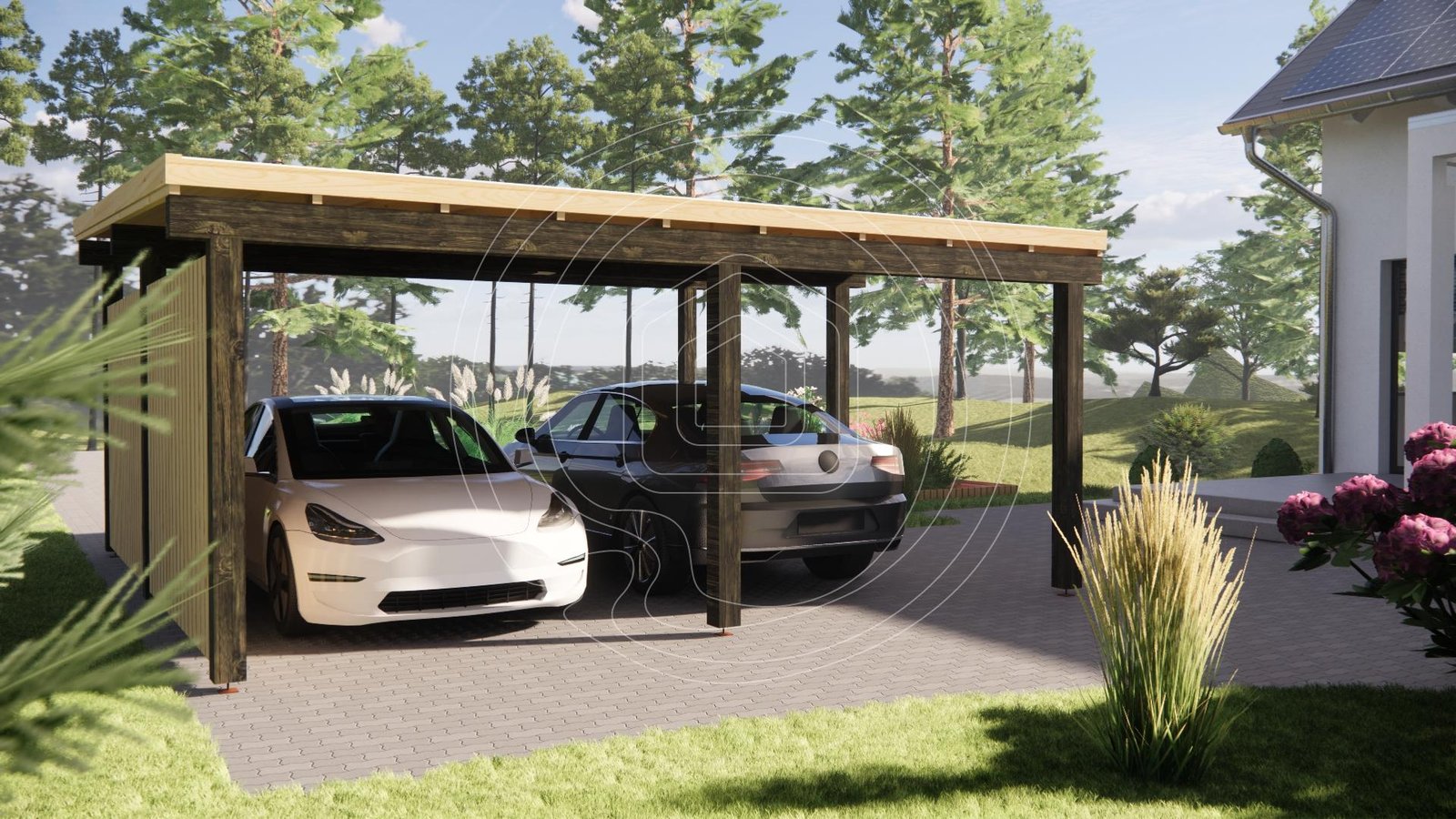 LT-022.. Medinis dvivietis garažas IR-022 – 36 m² dviem automobiliams | TimberLodge365